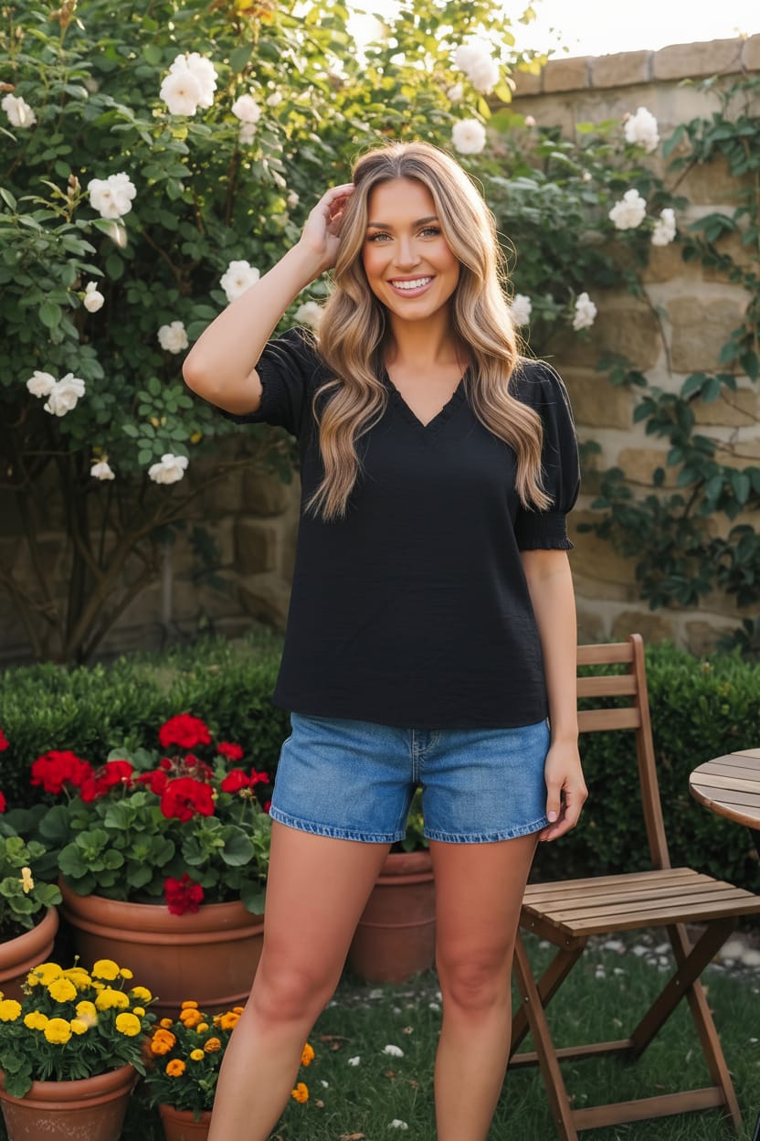 Bloom & Unwind Black Puff Sleeve Top