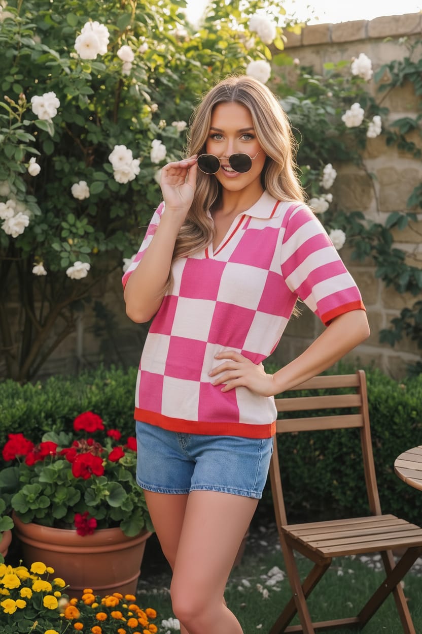 I'll Drive the Golf Cart Checkered Knit Top