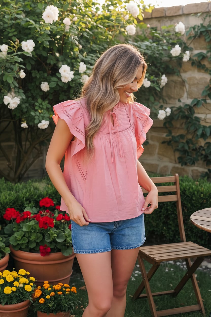 Sweet Strawberry Ruffle Flutter Top