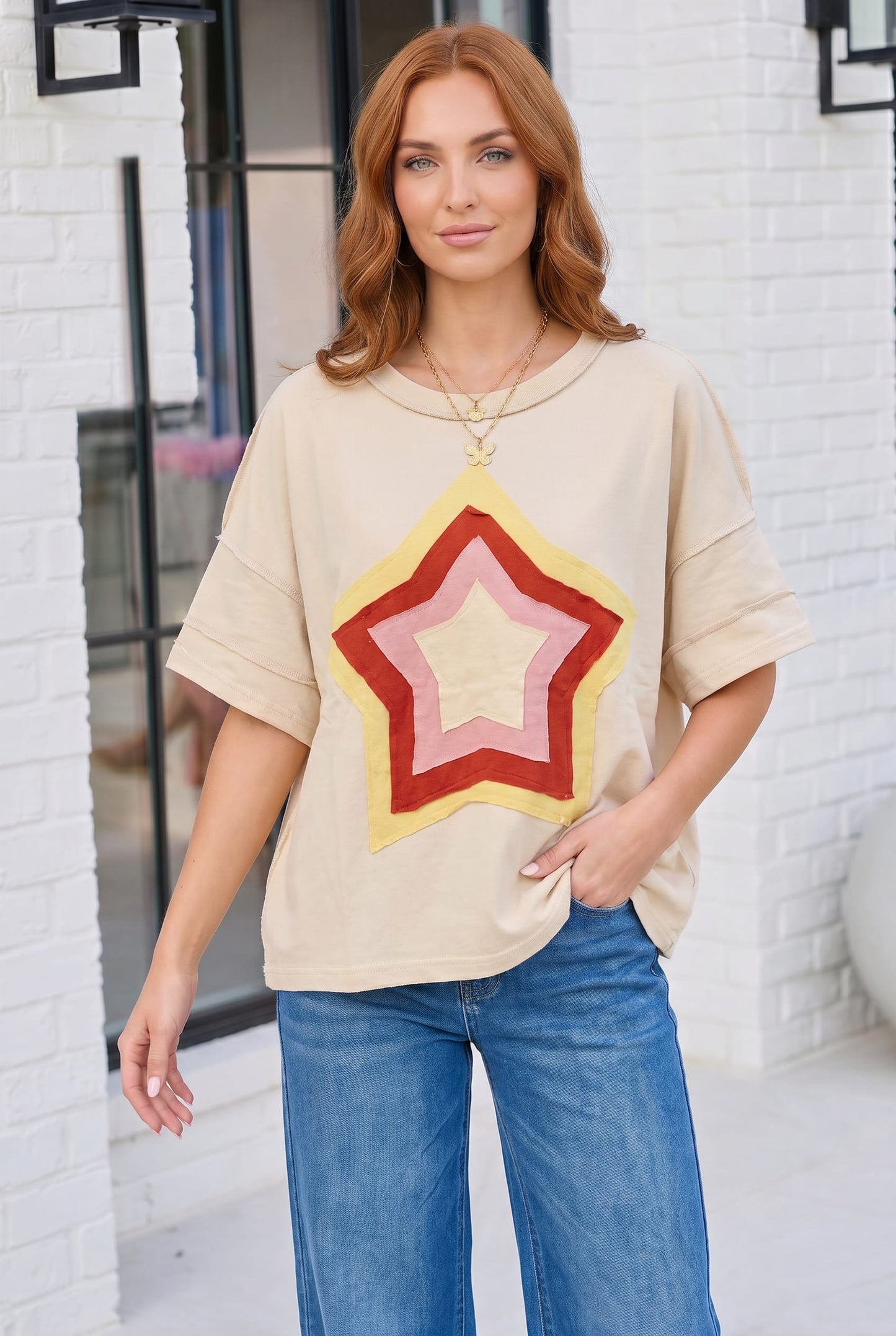 Retro Rainbow Star Oversized Tee