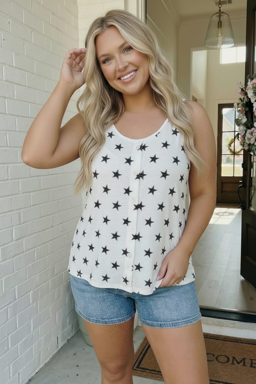 Star Bright Button Tank
