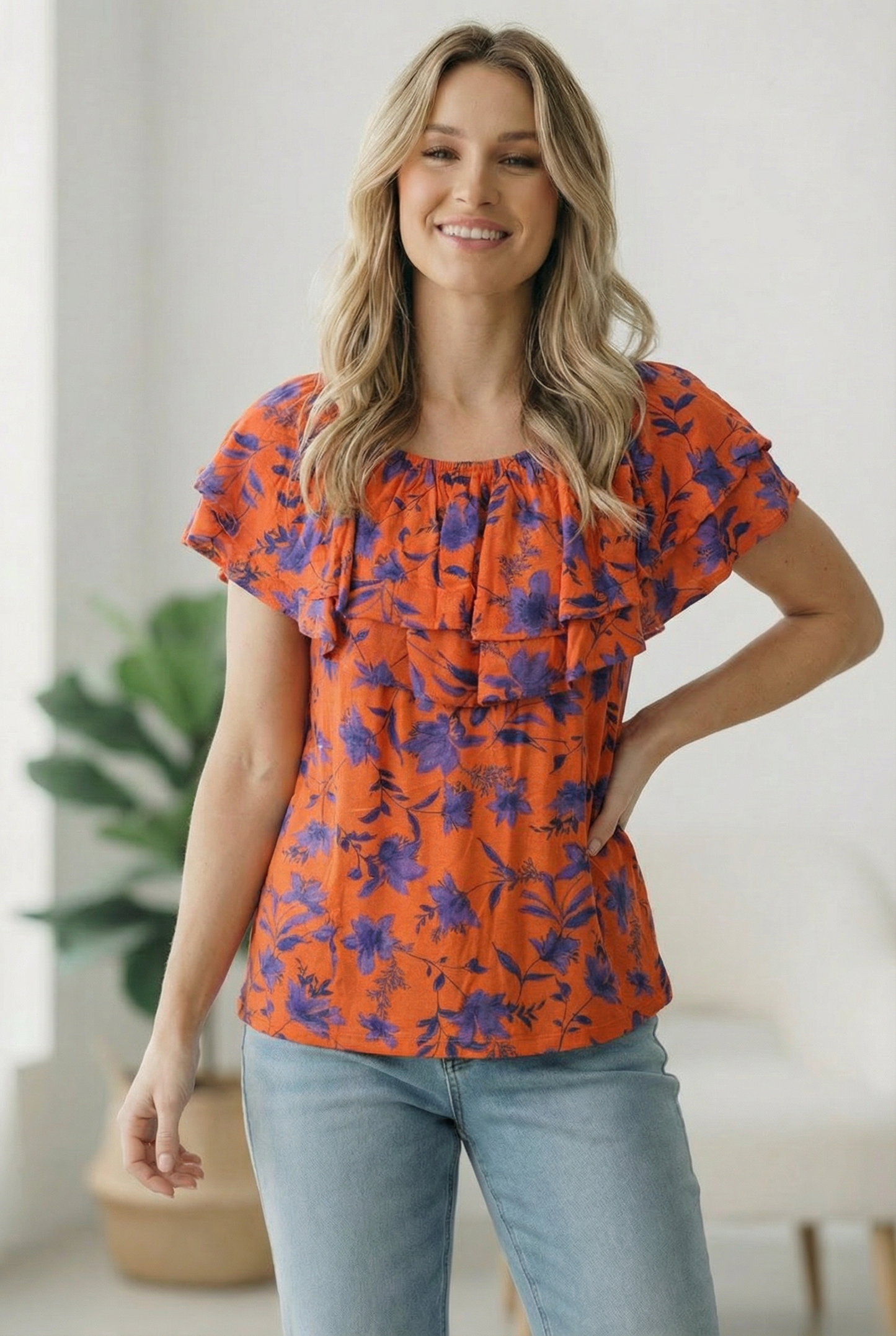 Rust Bloom Ruffle Top