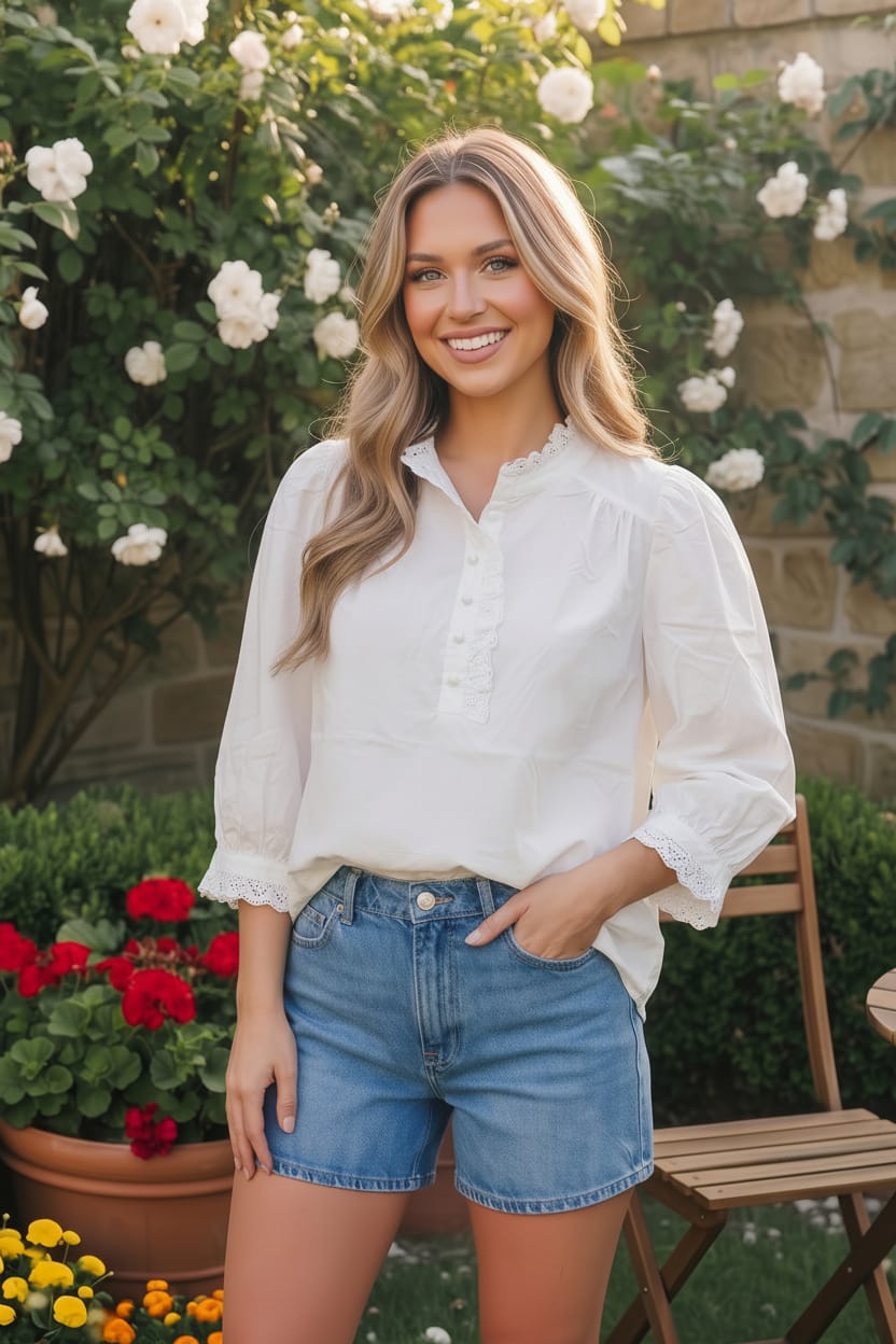 Pretty in White Puff Sleeve Button Top