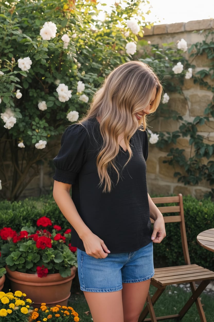 Bloom & Unwind Black Puff Sleeve Top