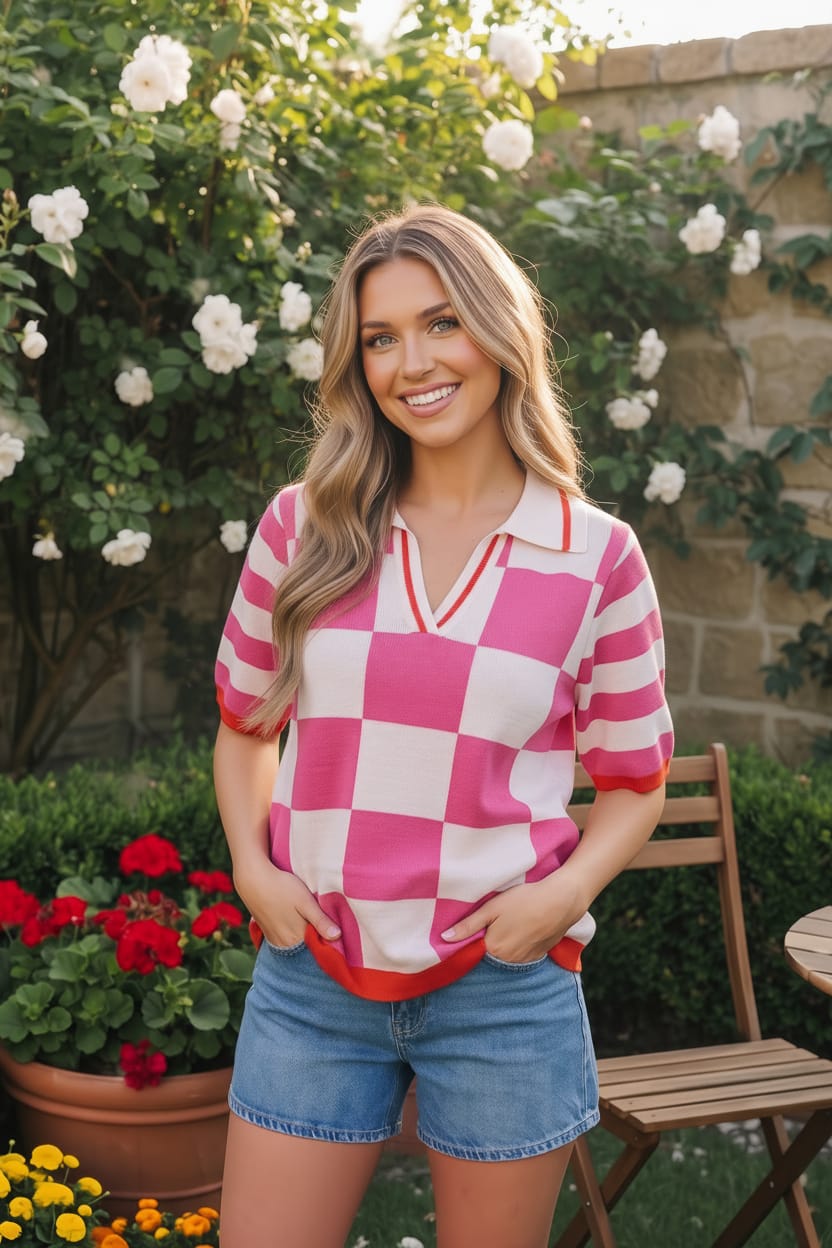 I'll Drive the Golf Cart Checkered Knit Top