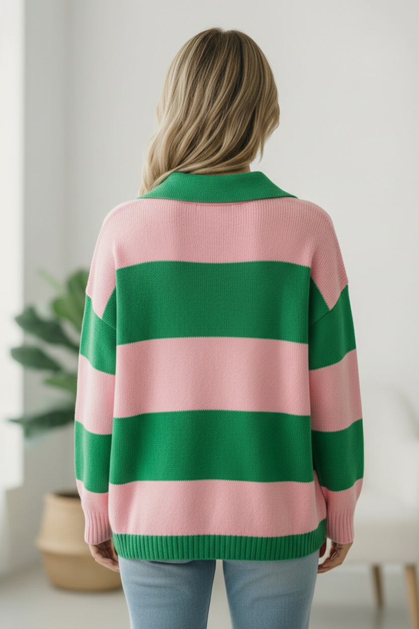 I'll Be On The Sidelines Green and Pink Sweater