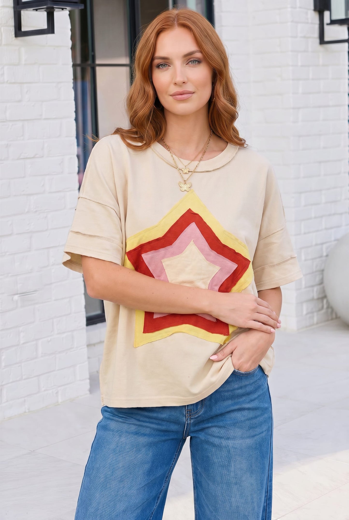 Retro Rainbow Star Oversized Tee
