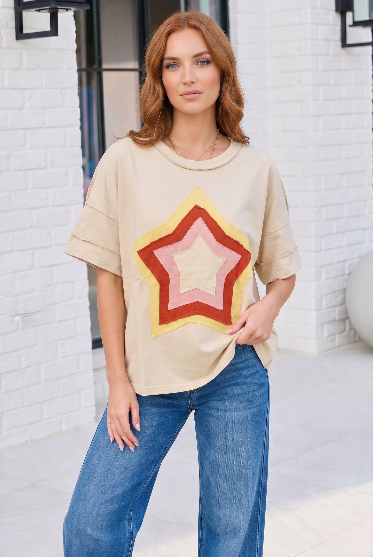 Retro Rainbow Star Oversized Tee
