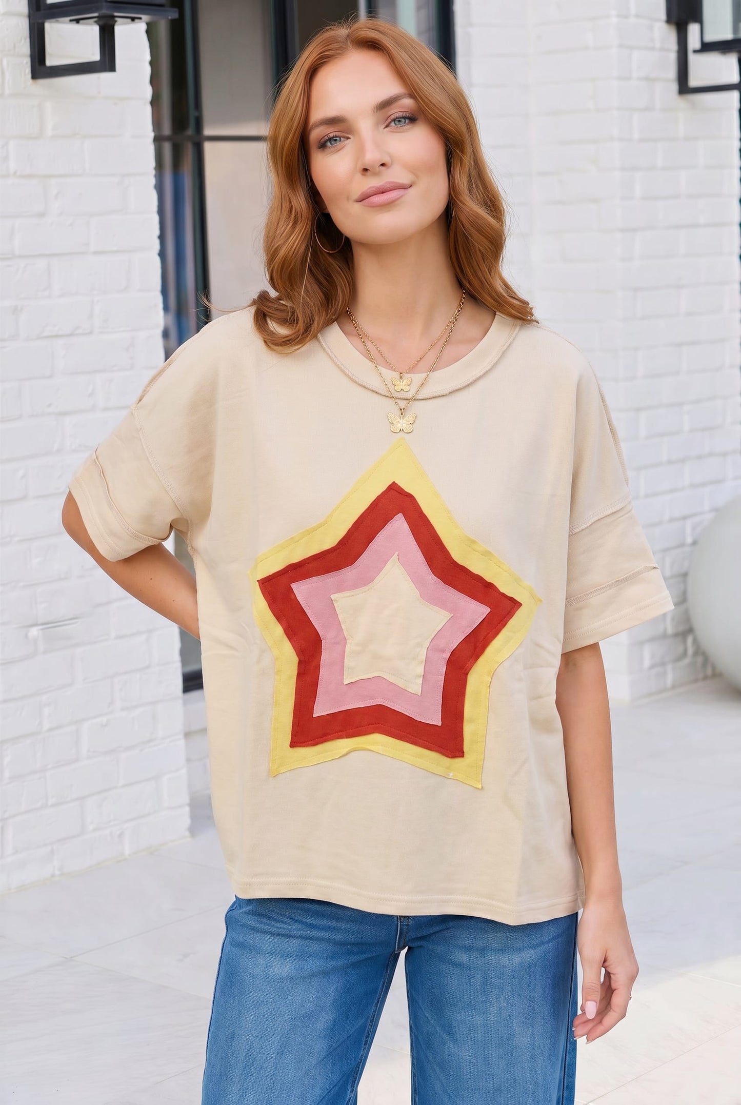 Retro Rainbow Star Oversized Tee