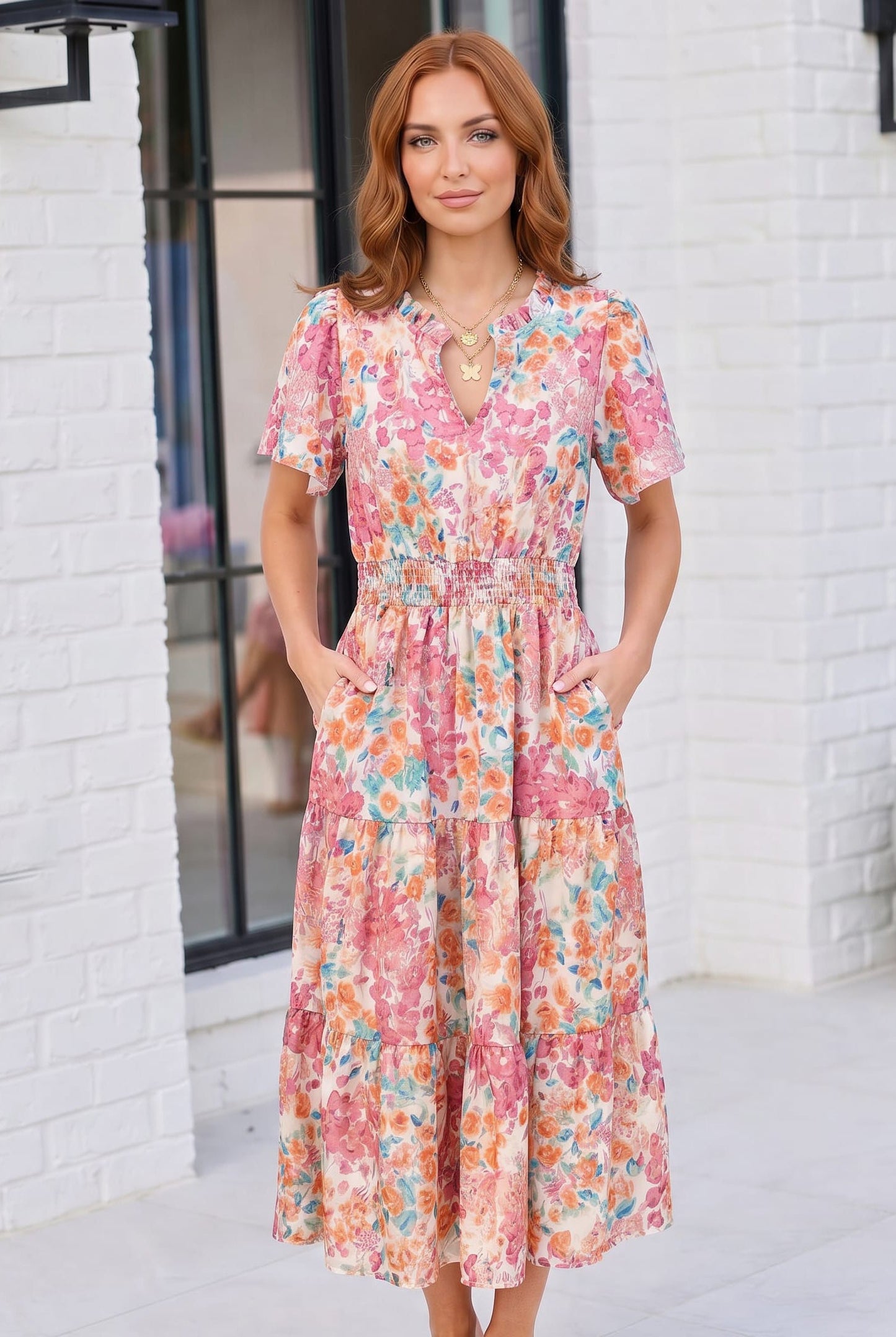 Paint and Sip Floral Tiered Midi Dress