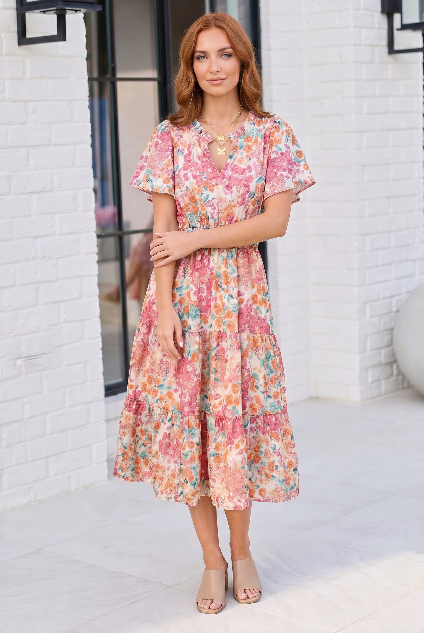Paint and Sip Floral Tiered Midi Dress