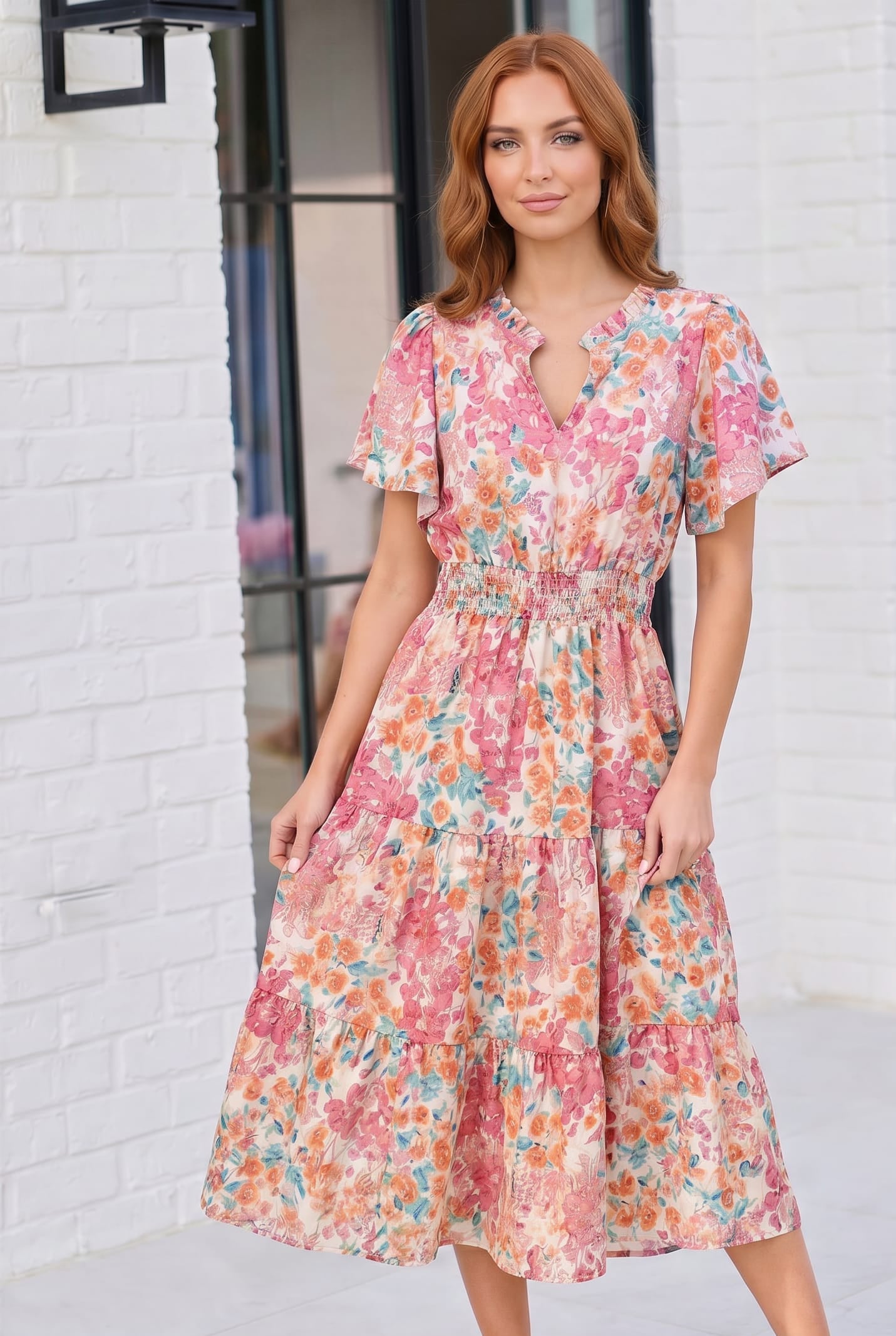 Paint and Sip Floral Tiered Midi Dress