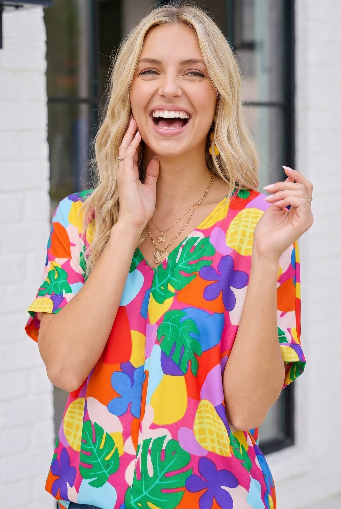 Tropical Pop Art V-Neck Top