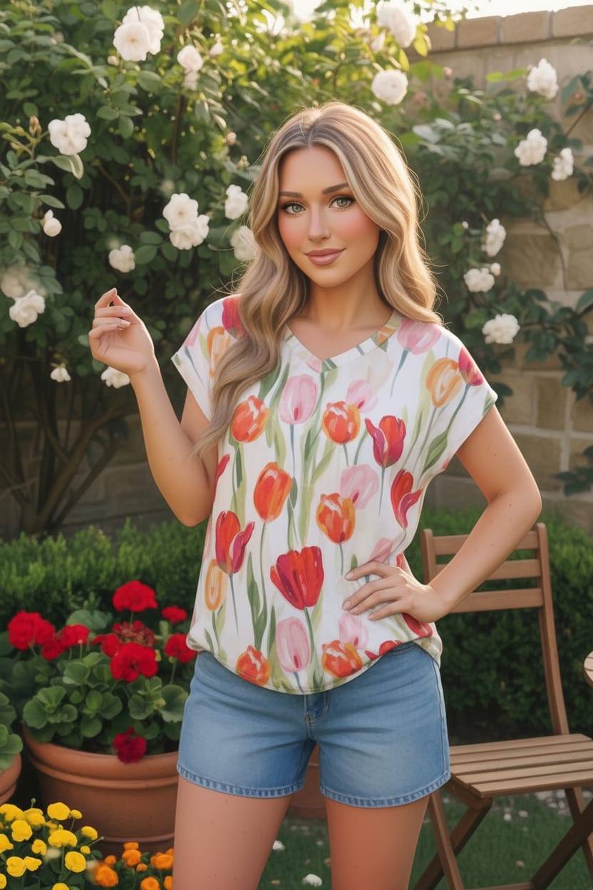 Tulip Garden Floral Print Top