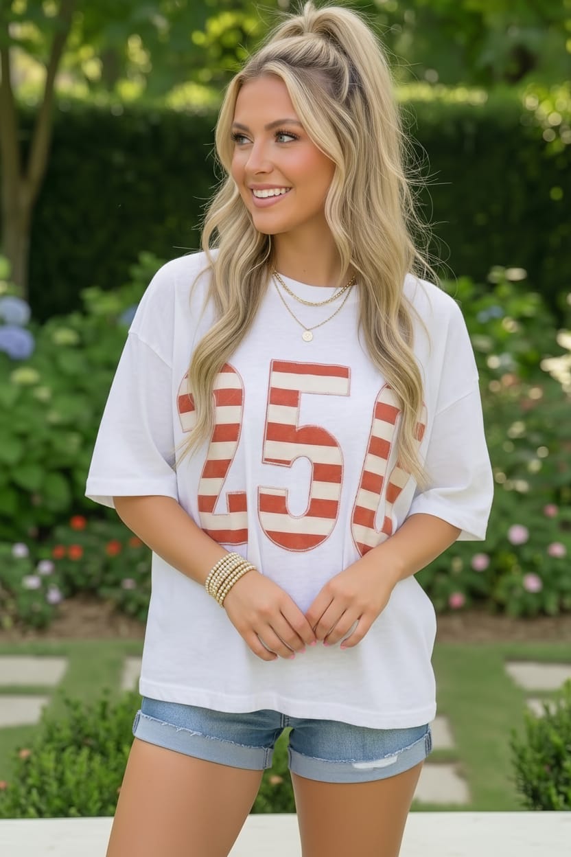 White & Red Stripes '250' Top